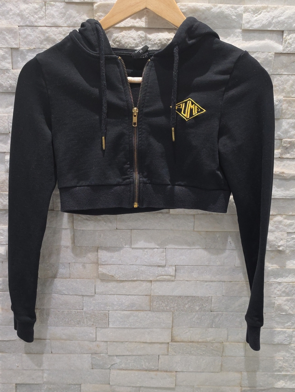 Pump Chasers Black Cropped Zip Hoodie with Gold Logo